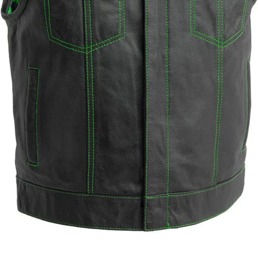 The Club Cut Men's Motorcycle Leather Vest, Multiple Color Options Men's Leather Vest Vests
