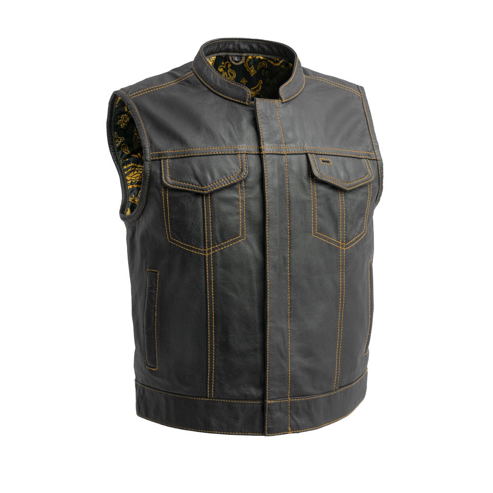 The Club Cut Men's Motorcycle Leather Vest, Multiple Color Options Men's Leather Vest Vests Gold S