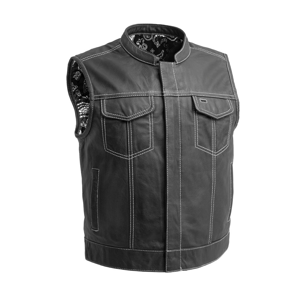 The Club Cut Men's Motorcycle Leather Vest, Multiple Color Options Men's Leather Vest Vests White S