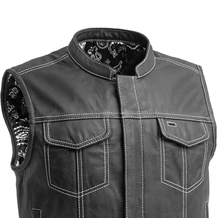 The Club Cut Men's Motorcycle Leather Vest, Multiple Color Options Men's Leather Vest Vests