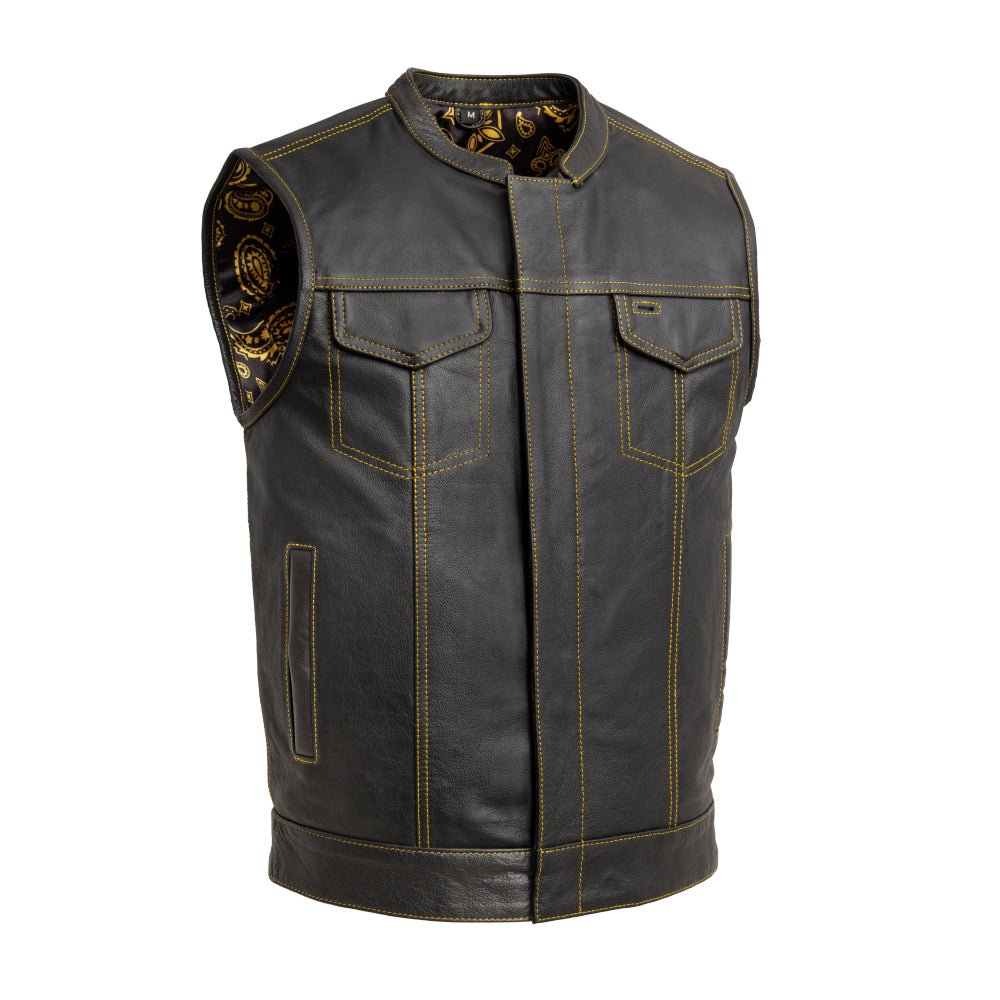 The Cut Men's Motorcycle Leather Vest, Multiple Color Options Men's Leather Vest Vests Gold S