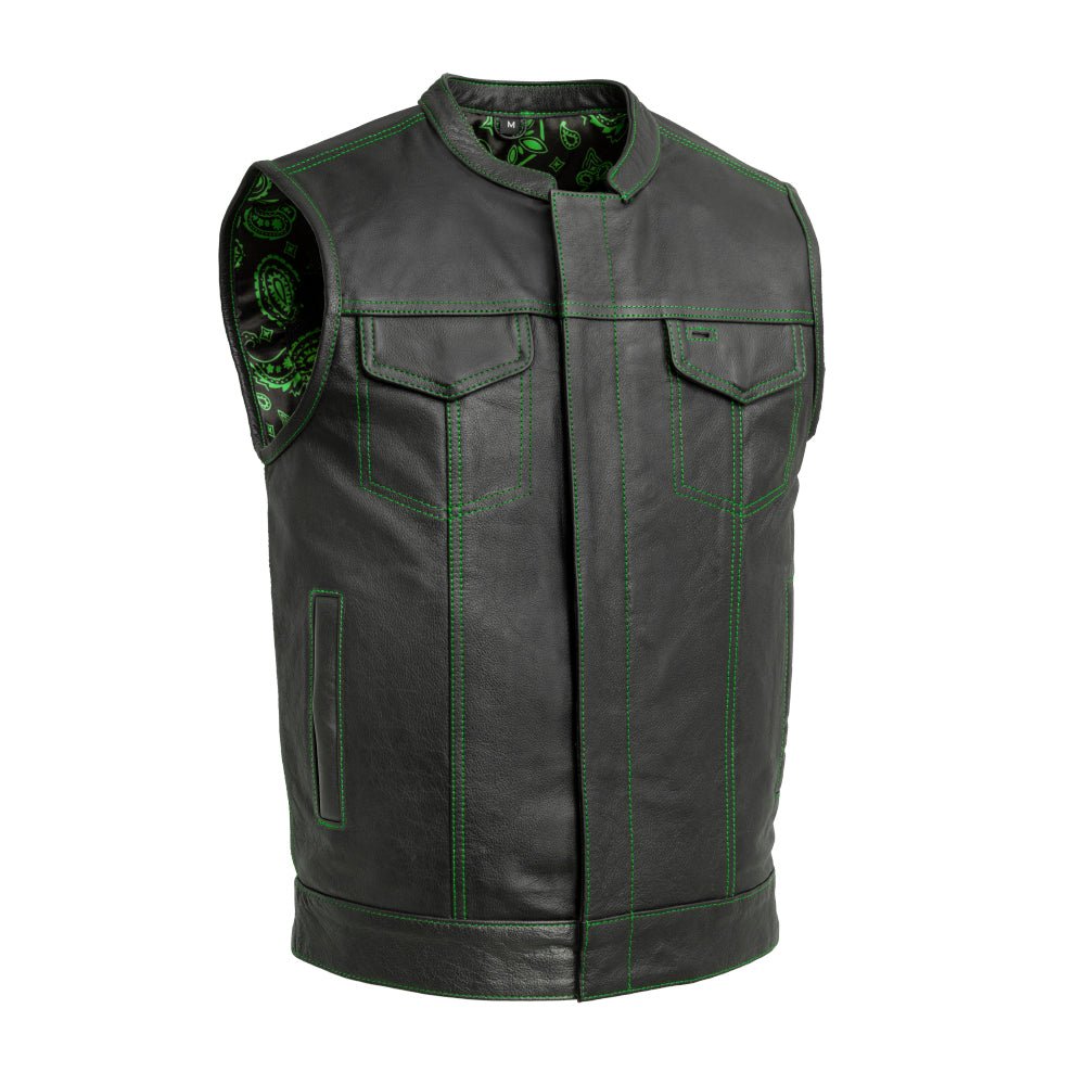 The Cut Men's Motorcycle Leather Vest, Multiple Color Options Men's Leather Vest Vests Green S