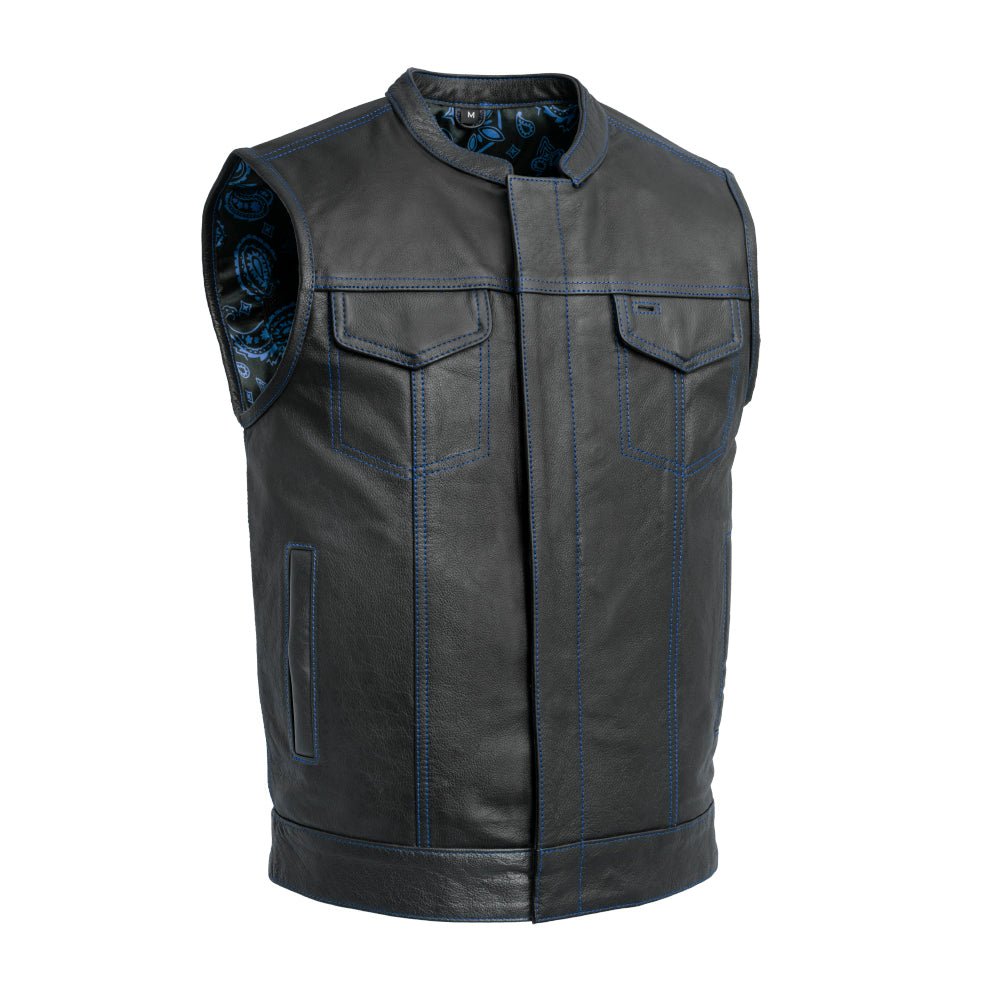 The Cut Men's Motorcycle Leather Vest, Multiple Color Options Men's Leather Vest Vests Blue S