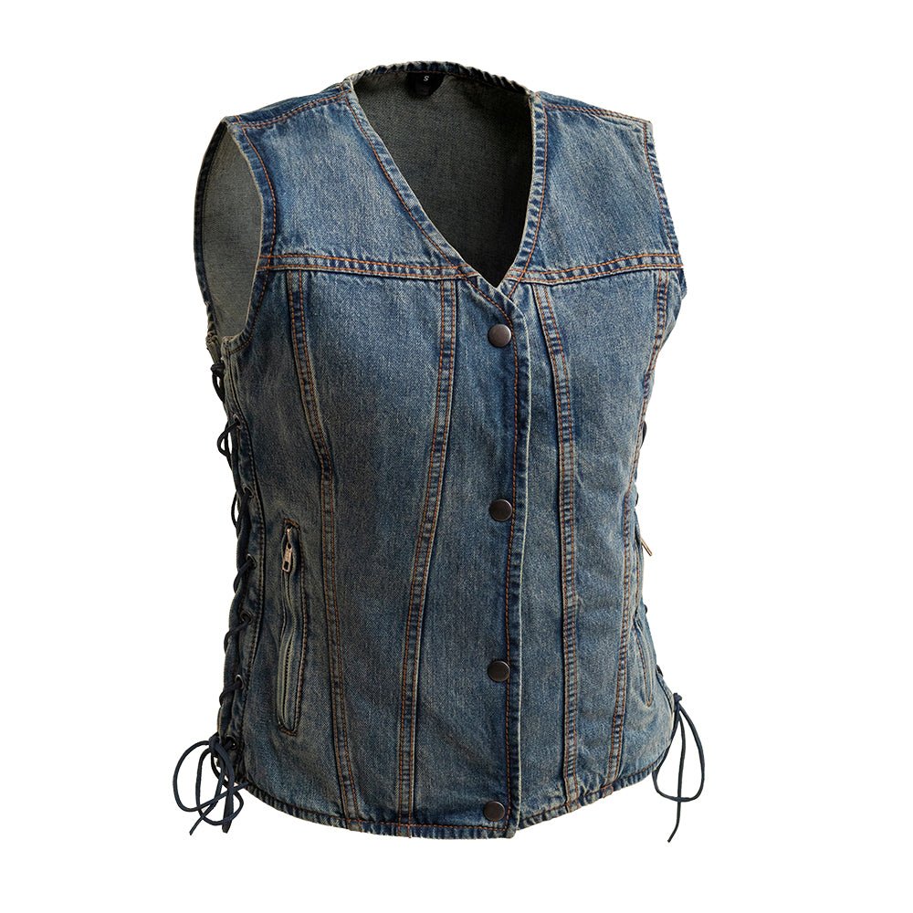 Tiff Women's Motorcycle Denim Vest Women's Denim Vest Vests Blue XS