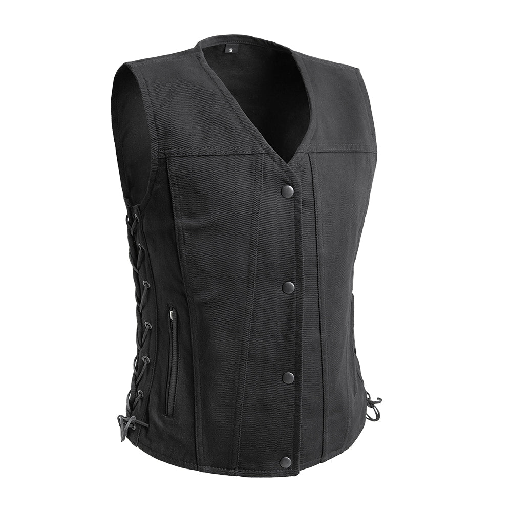 Tiff Women's Motorcycle Twill Vest Women's Twill Vest Vests Black XS