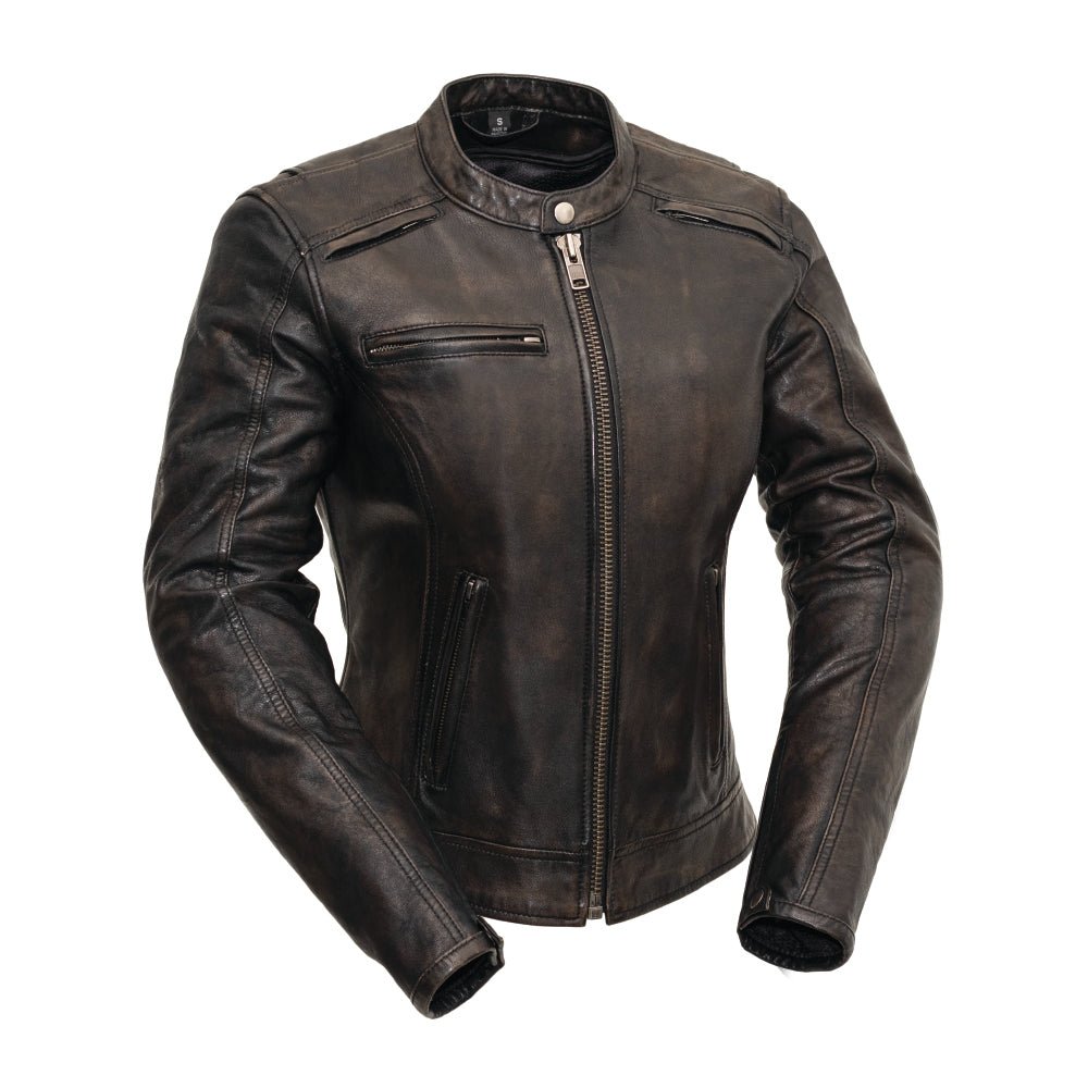 Trickster Womens Motorcycle Leather Jacket Women's Leather Jacket Jackets Black Olive XS