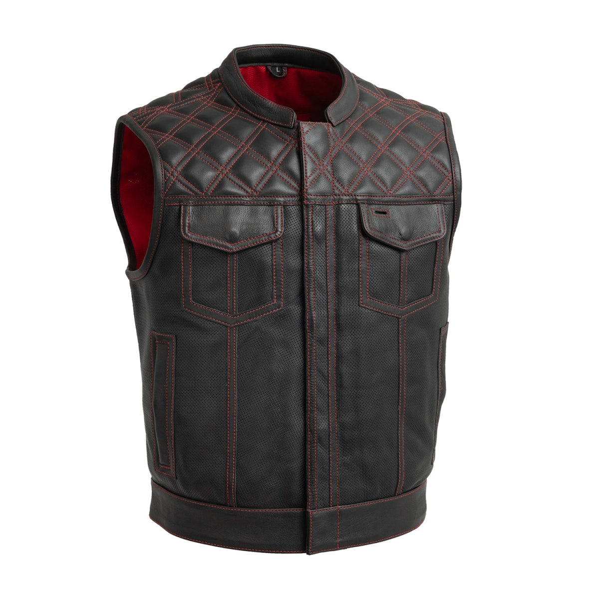 Upside Perforated Men's Club Style Leather Vest Men's Perforated Leather Vest Vests Red S