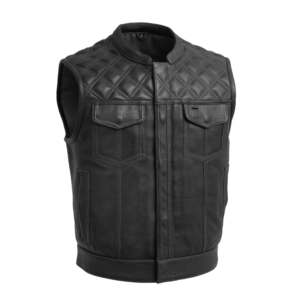 Upside Perforated Men's Club Style Leather Vest Men's Perforated Leather Vest Vests Black S