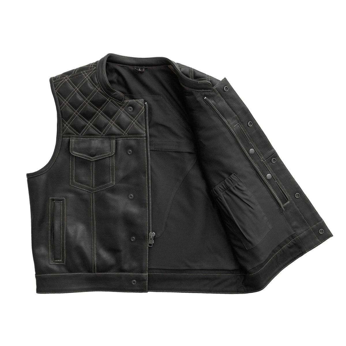 Upside Perforated Men's Club Style Leather Vest Men's Perforated Leather Vest Vests