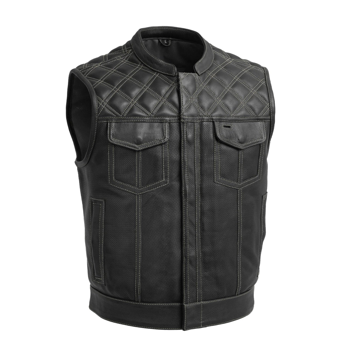 Upside Perforated Men's Club Style Leather Vest Men's Perforated Leather Vest Vests Grey S