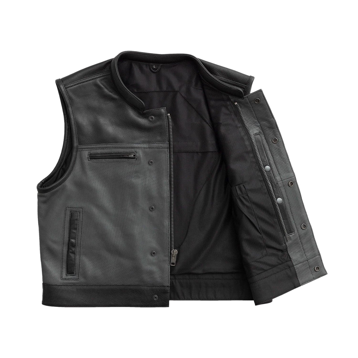 V-Twin Visionary Battleship Perforated Leather Vest Men's Perforated Leather Vest Vests