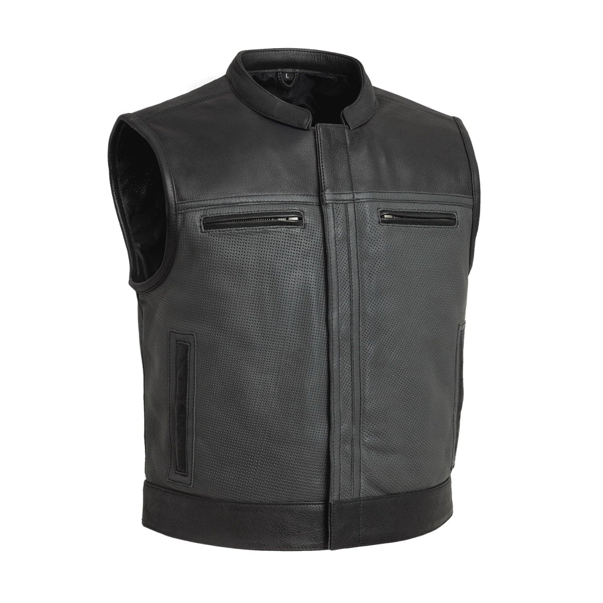 V-Twin Visionary Battleship Perforated Leather Vest Men's Perforated Leather Vest Vests Black S