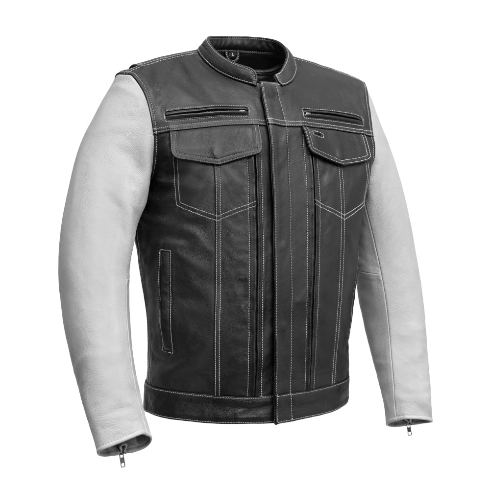 Vincent Men's Cafe Style Leather Jacket Men's Leather Jacket Jackets Black White S