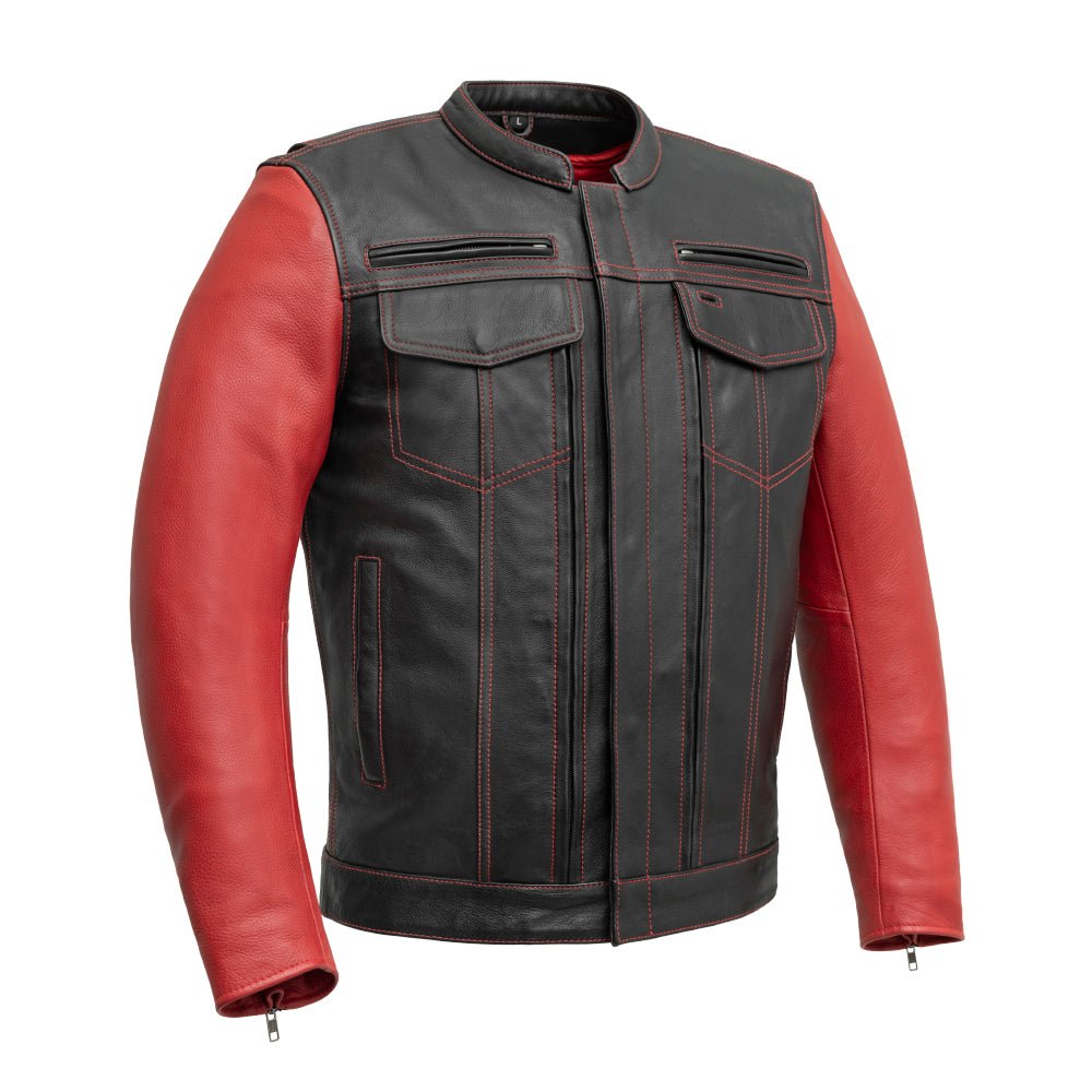 Vincent Men's Cafe Style Leather Jacket Men's Leather Jacket Jackets Black Red S