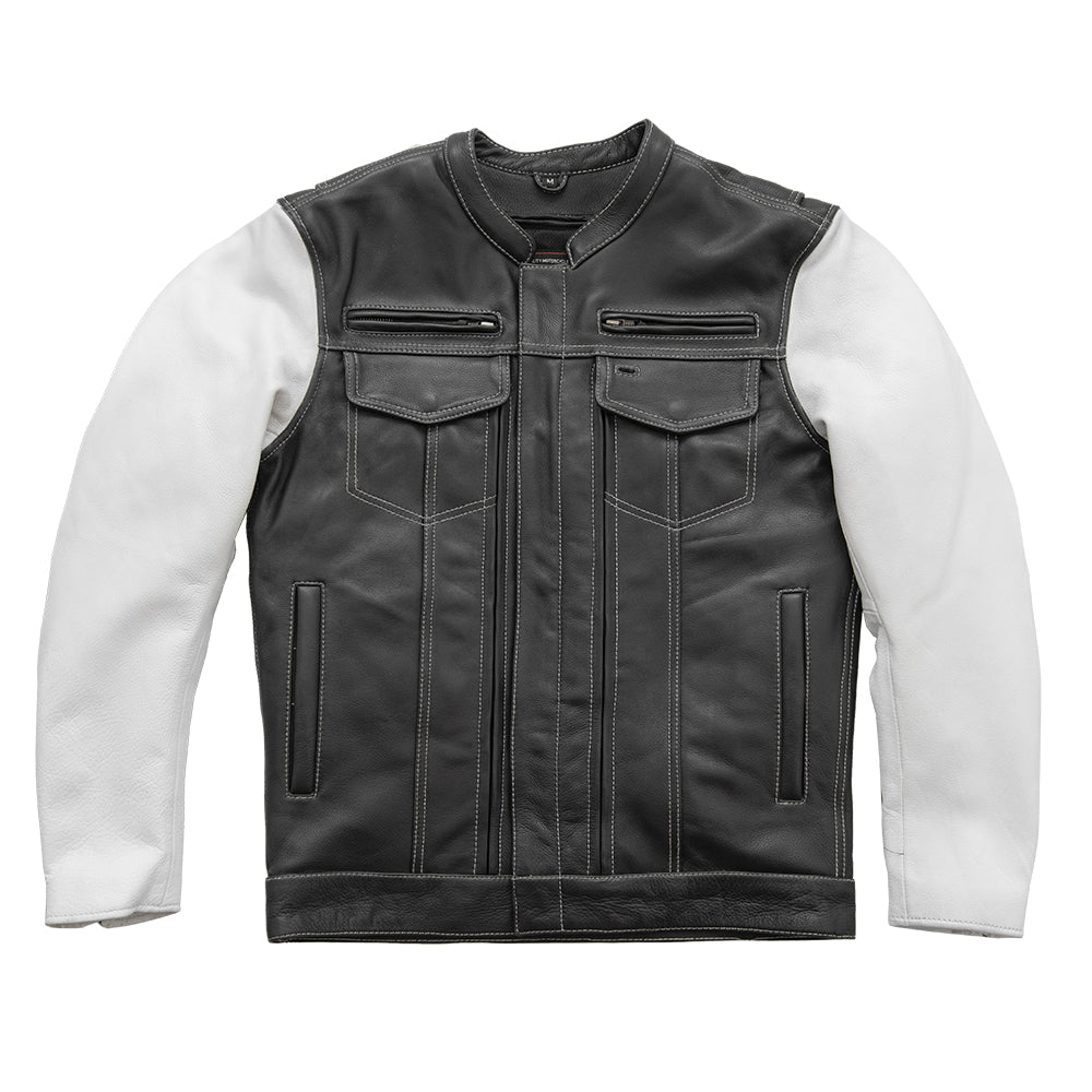 Vincent Men's Cafe Style Leather Jacket Black and White Men's Leather Jacket Jackets