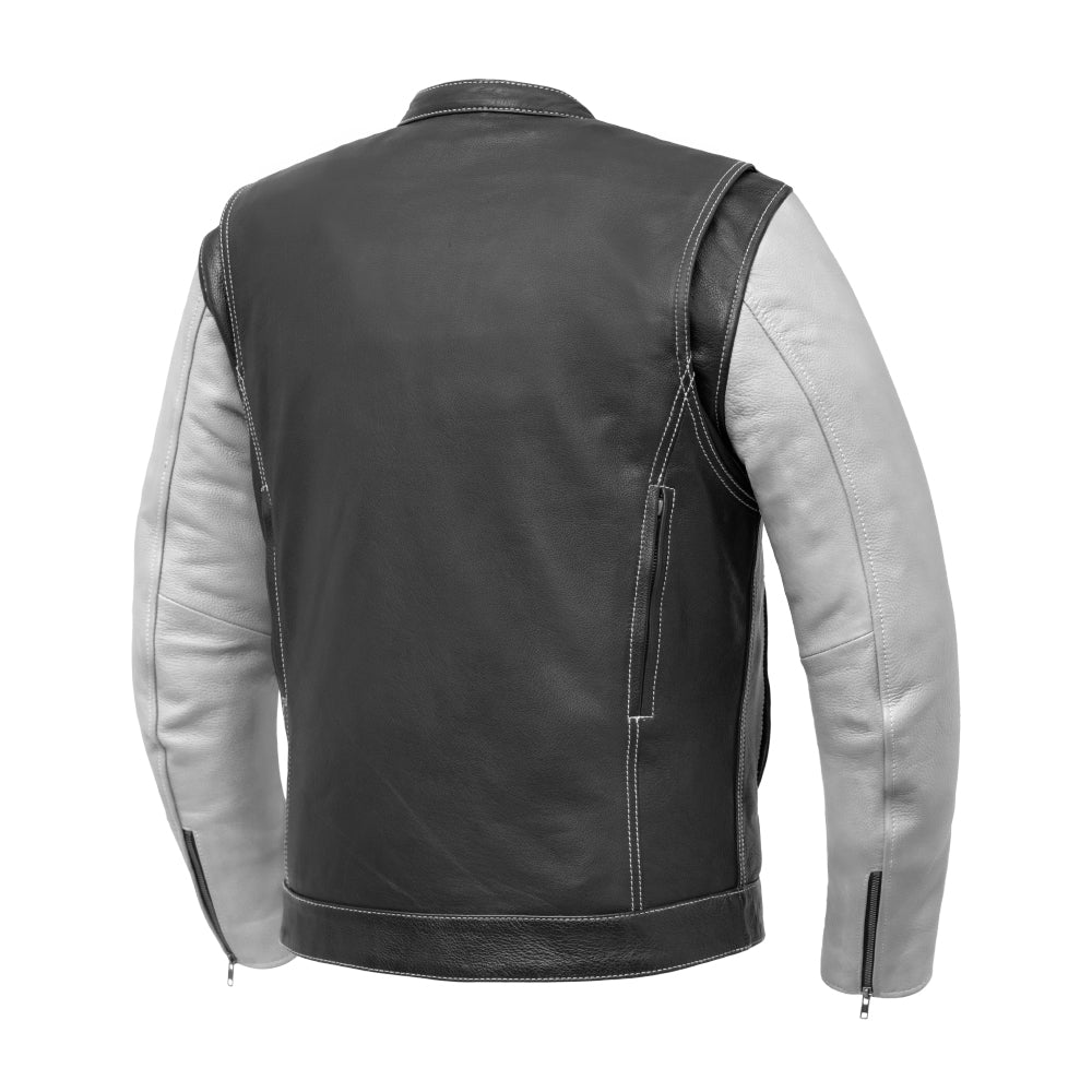 Vincent Men's Cafe Style Leather Jacket Black and White Men's Leather Jacket Jackets
