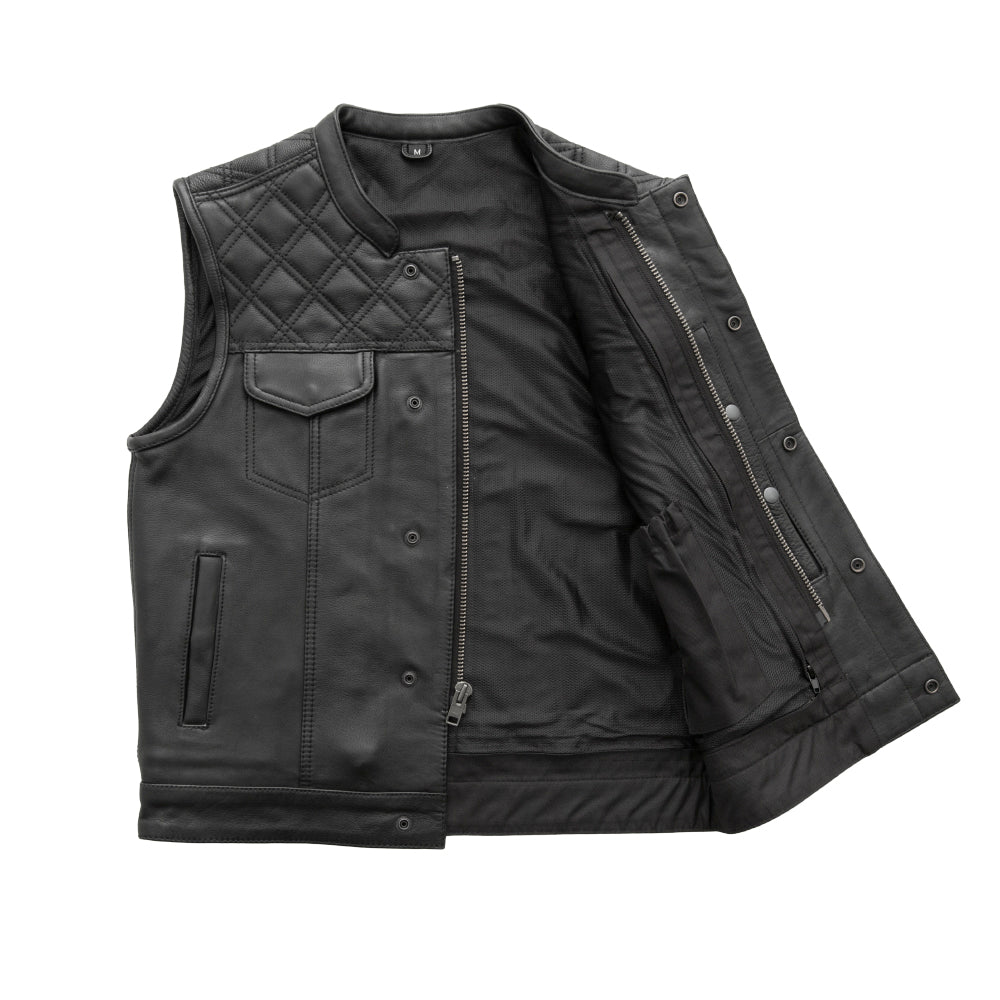 Whaler Black - Men's Club Style Leather Vest (Limited Edition) Factory Customs First Manufacturing Company