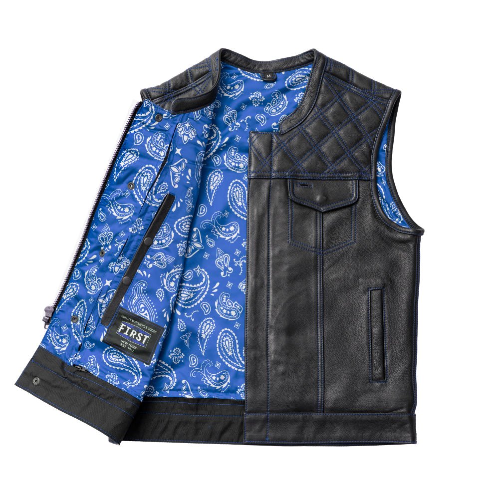 Whaler Blue - Men's Club Style Leather Vest (Limited Edition) Factory Customs First Manufacturing Company