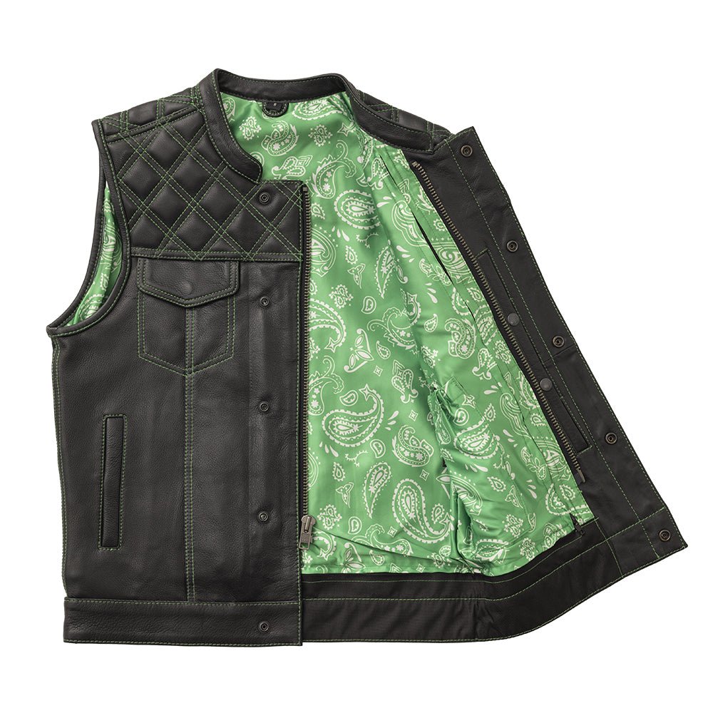 Whaler Green - Men's Club Style Leather Vest (Limited Edition) Factory Customs First Manufacturing Company