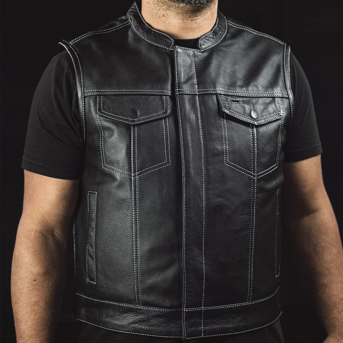 The Club Cut Men's Motorcycle Leather Vest, Multiple Color Options