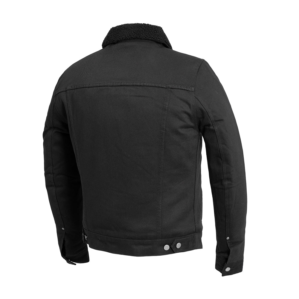 Cain Mens Faux Shearling Twill Jacket Men's Vegan Faux Suede Jacket FMCo