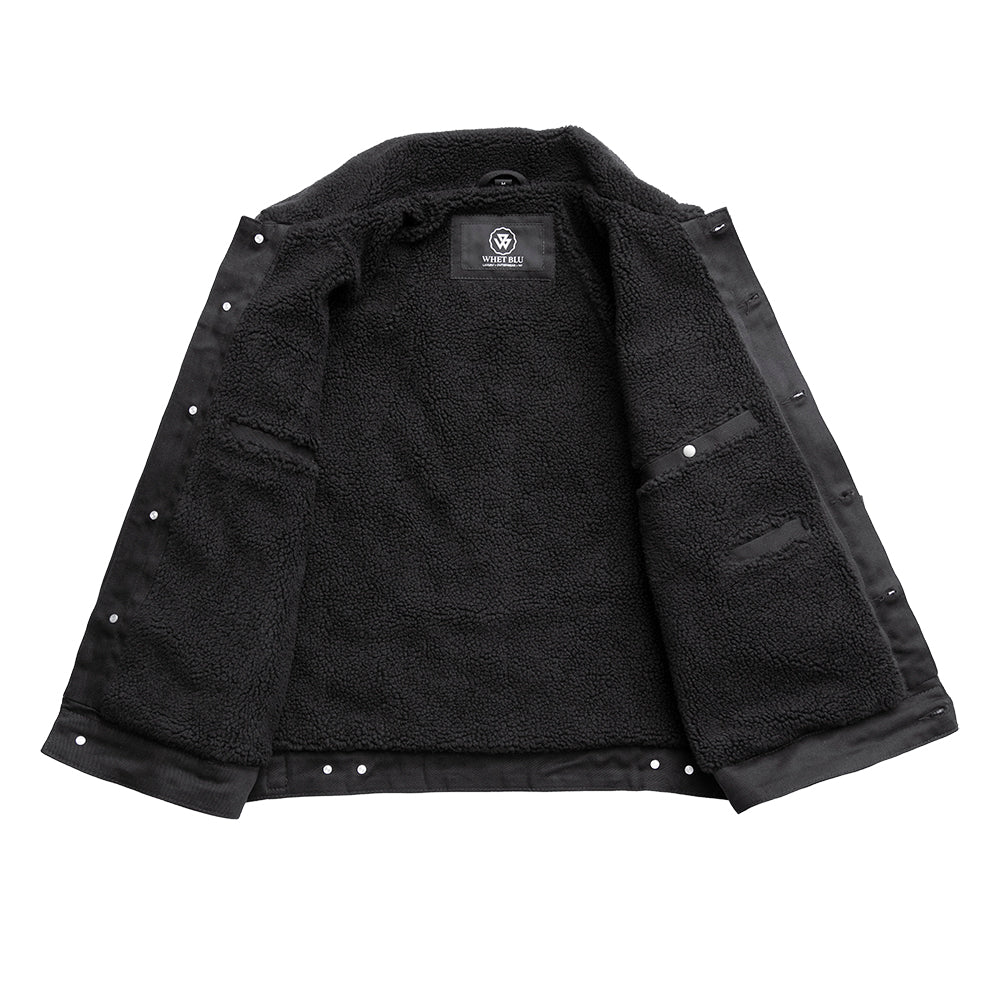 Cain Mens Faux Shearling Twill Jacket Men's Vegan Faux Suede Jacket FMCo