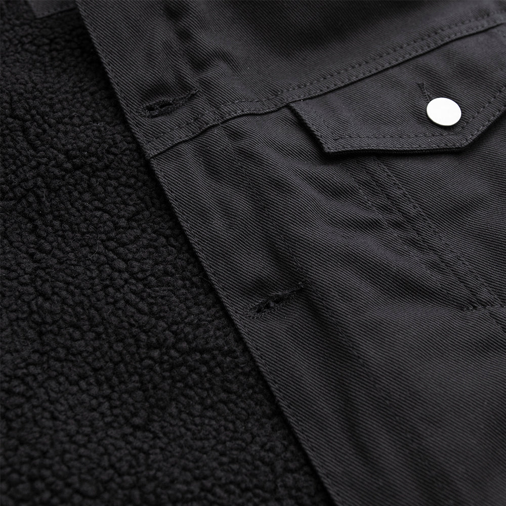 Cain Mens Faux Shearling Twill Jacket Men's Vegan Faux Suede Jacket FMCo