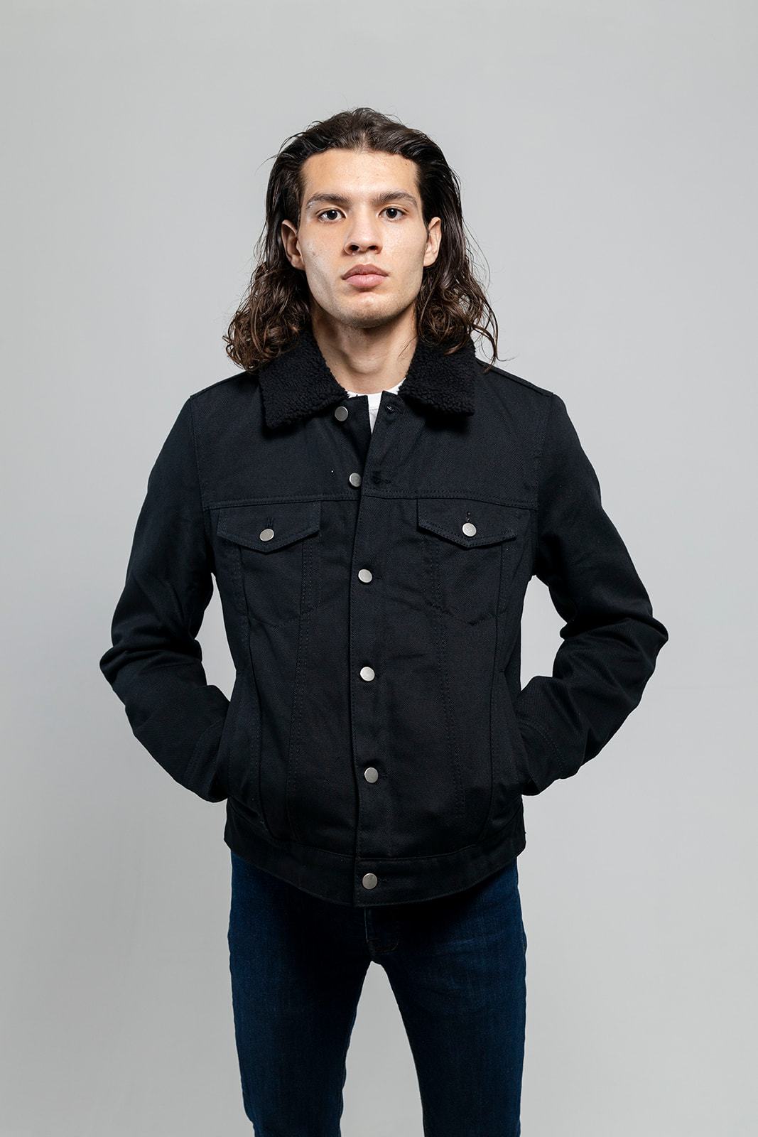 Cain Mens Faux Shearling Twill Jacket Men's Vegan Faux Suede Jacket FMCo