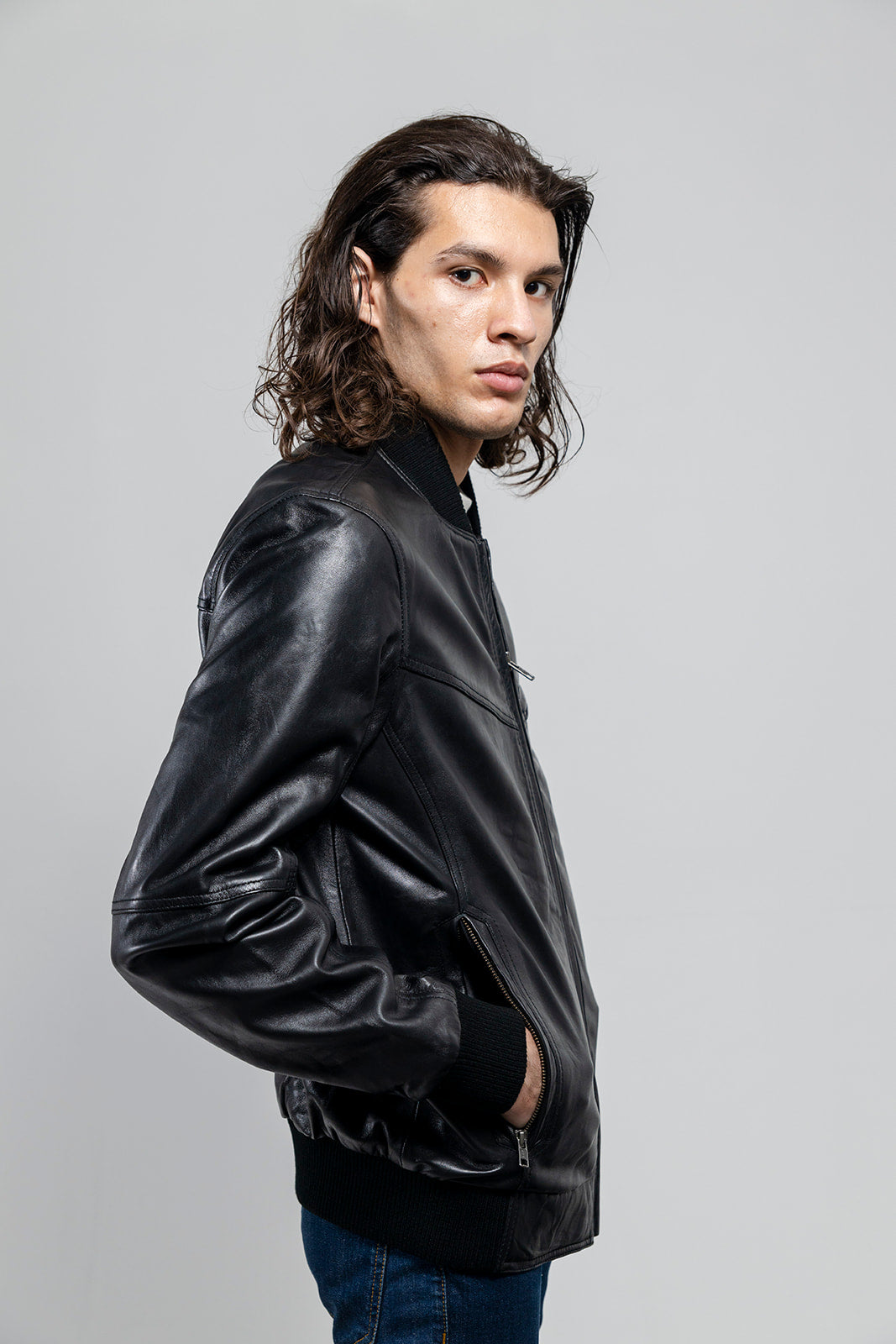 Aviator Mens Bomber Leather Jacket Men's Varsity Bomber Jacker FMCo