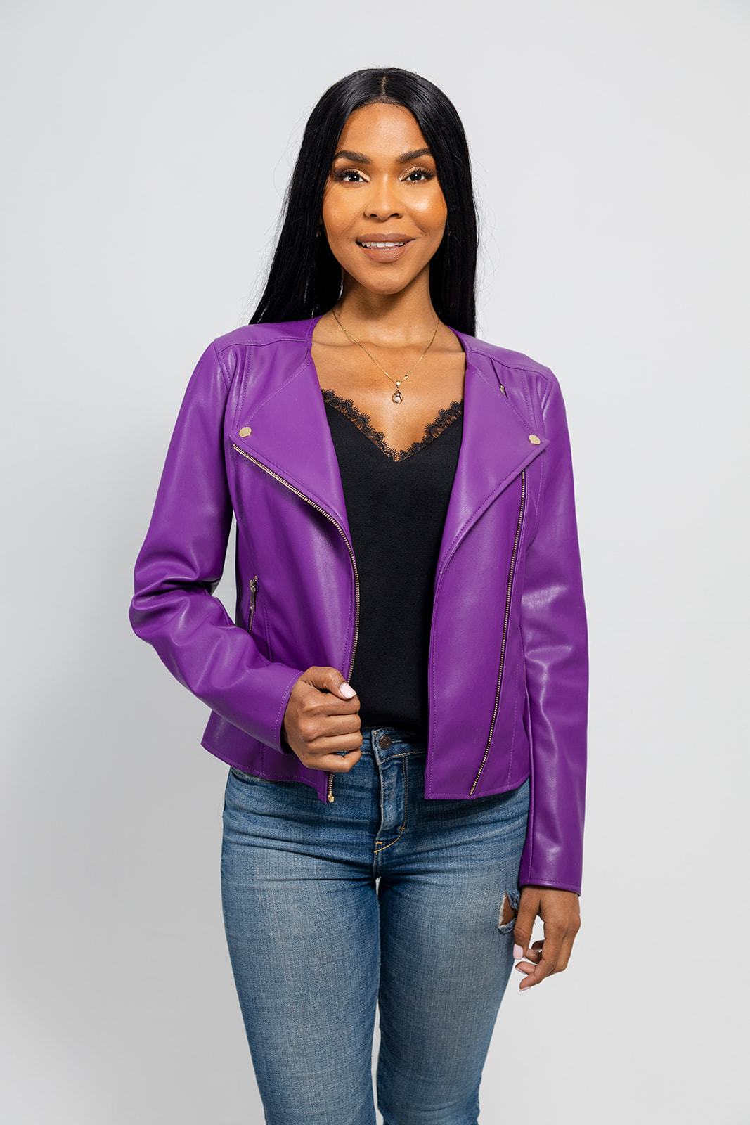 Violet - Women's Vegan Faux Leather Jacket - First MFG Co