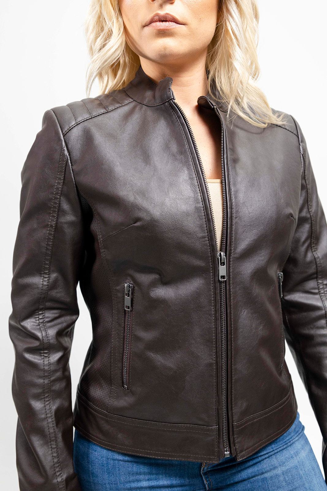 Beverly Women's Vegan Faux Leather/Perforated Jacket Women's Fashion Leather Jacket FMCo