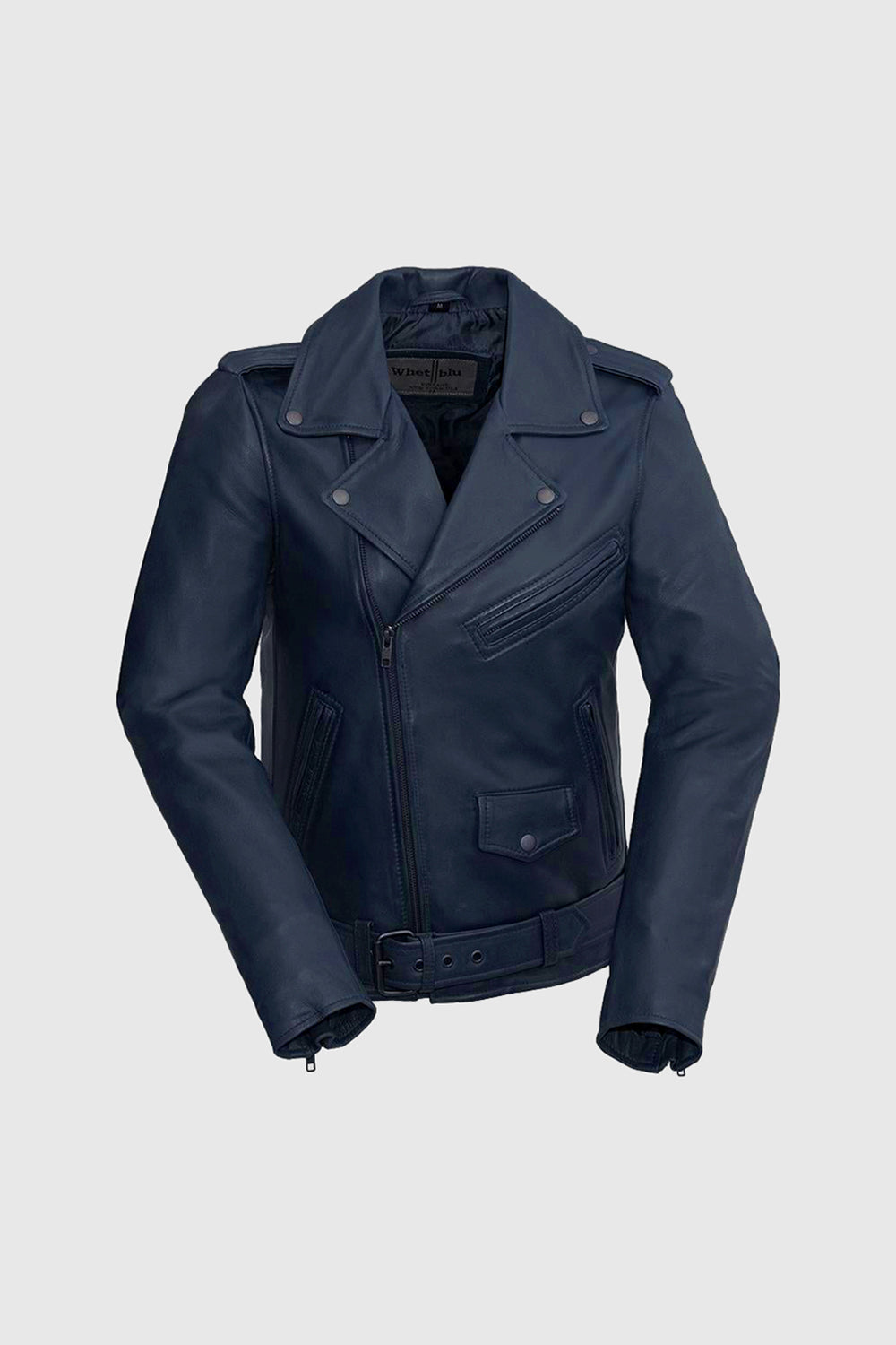 Ladies blue leather store jacket