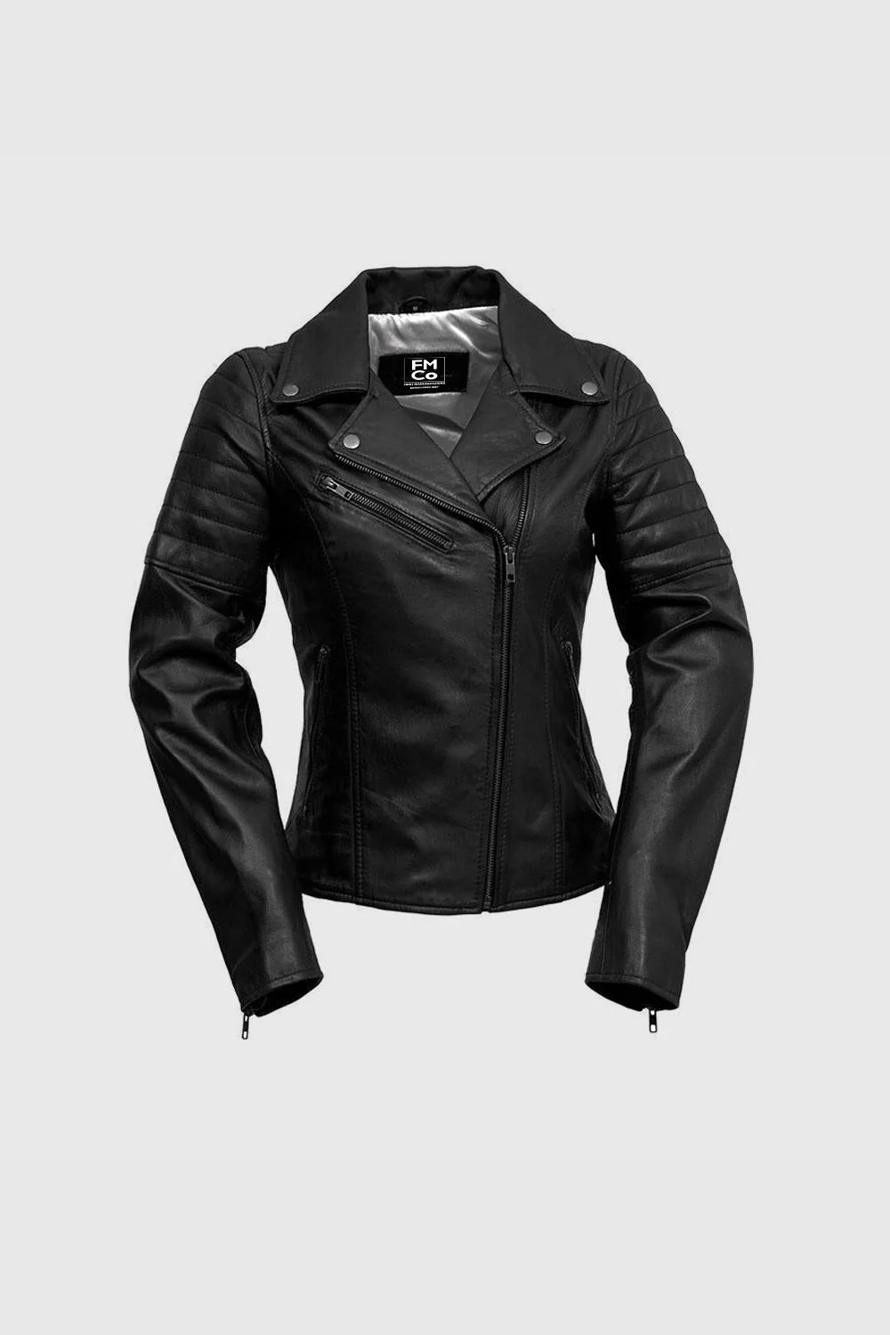 Princess Fashion Lambskin Leather Jacket Women's Fashion Moto Leather Jacket FMCo Black XS 