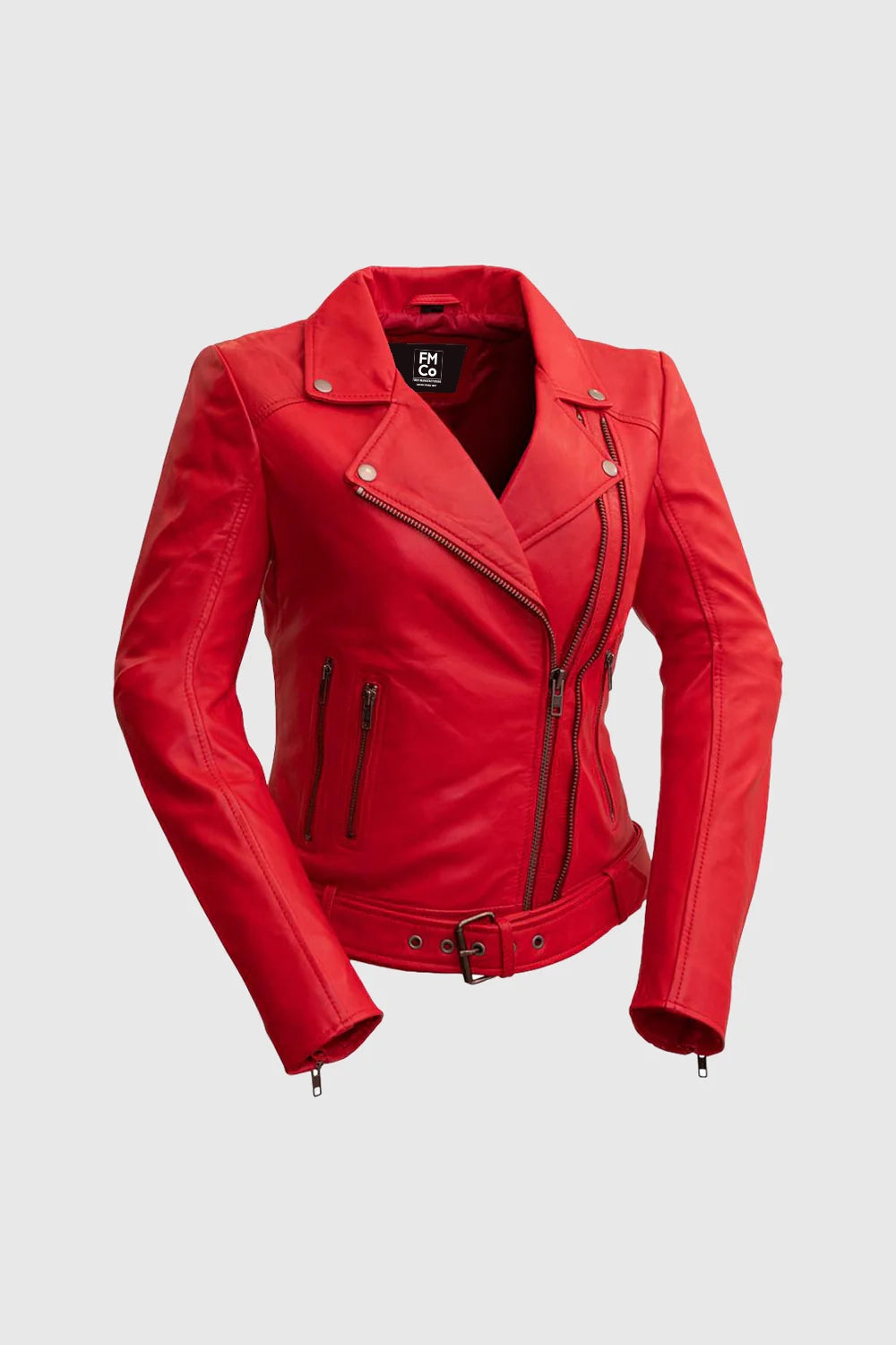 Chloe Womens Fashion Leather Jacket Women's Leather Jacket FMCo Fire Red XS 