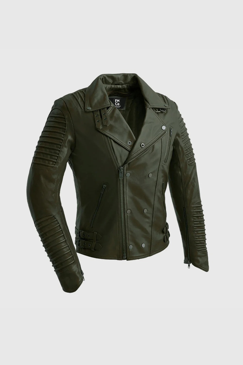 Brooklyn Mens Lambskin Leather Jacket Men's Motorcycle style Jacket FMCo Army Green S 