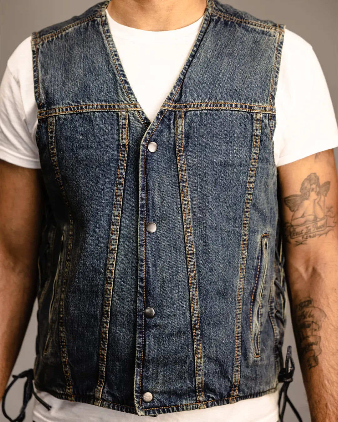 Gambler Men's Motorcycle Denim Vest Men's Denim Vest Vests