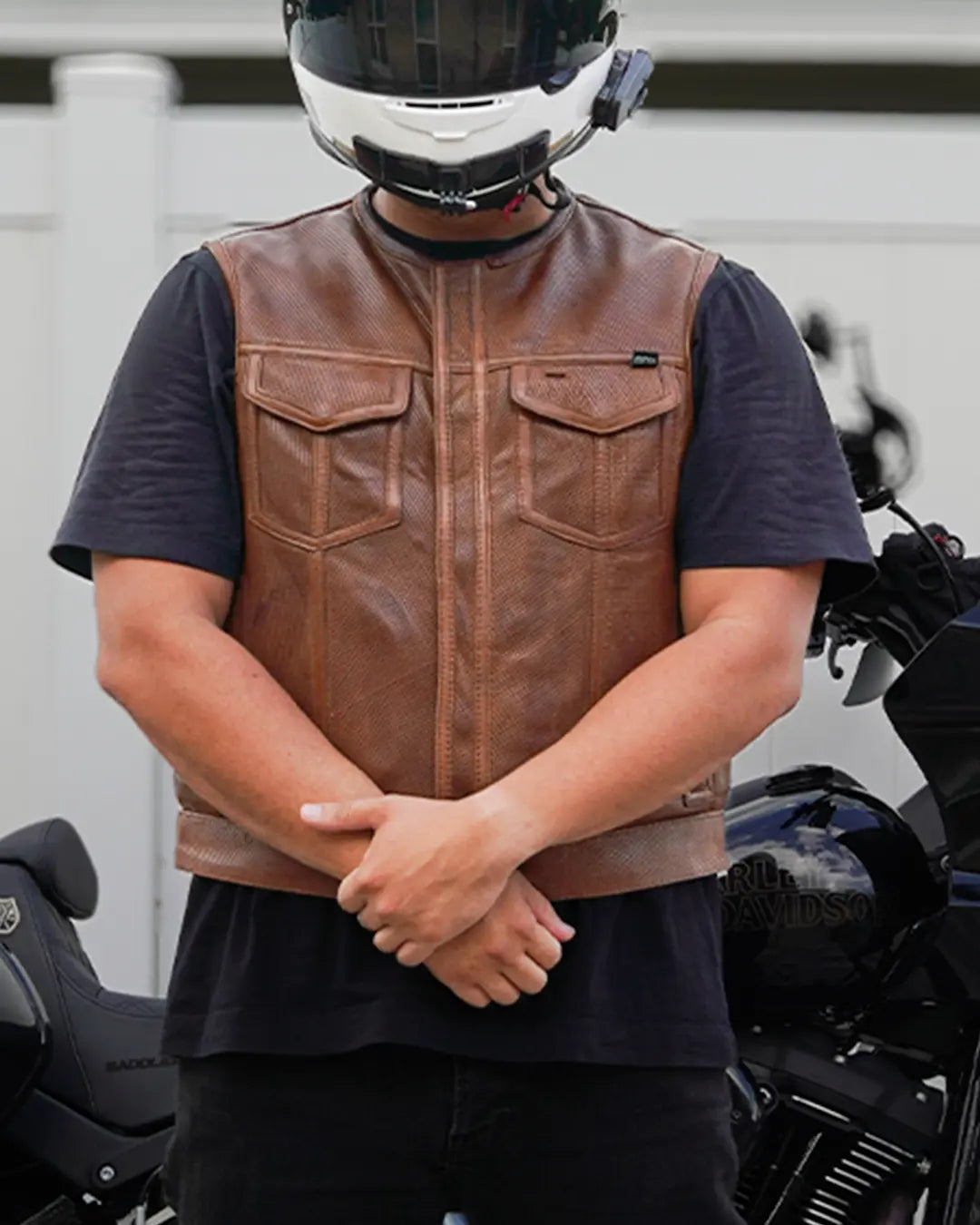 Lowside Herren-Motorradlederweste aus perforiertem Material