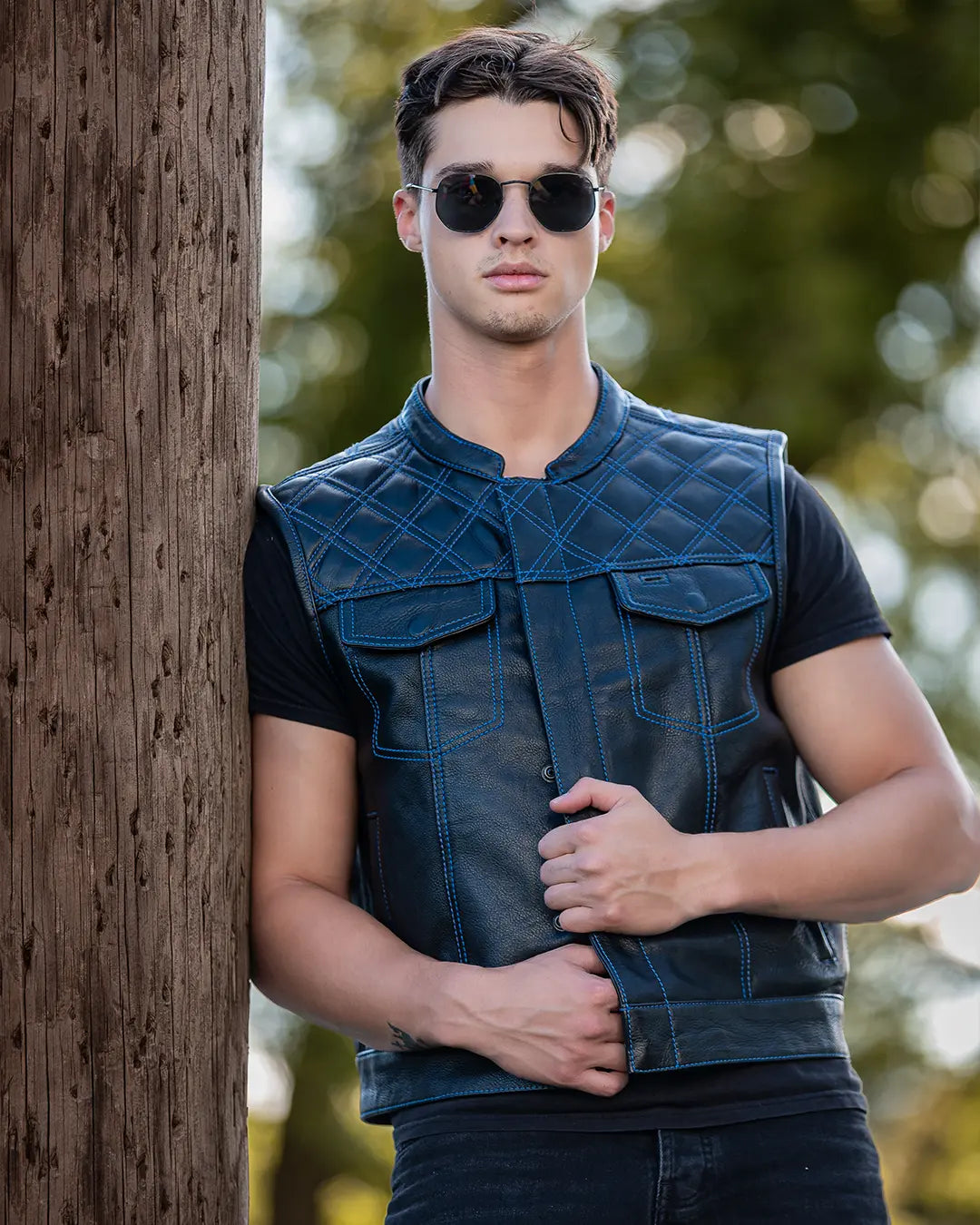 Downside Men's Motorcycle Leather Vest