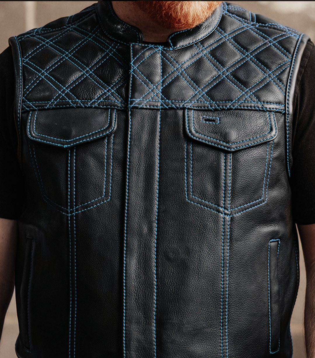 Men's Upside Club Style Leather Motorcycle Vest