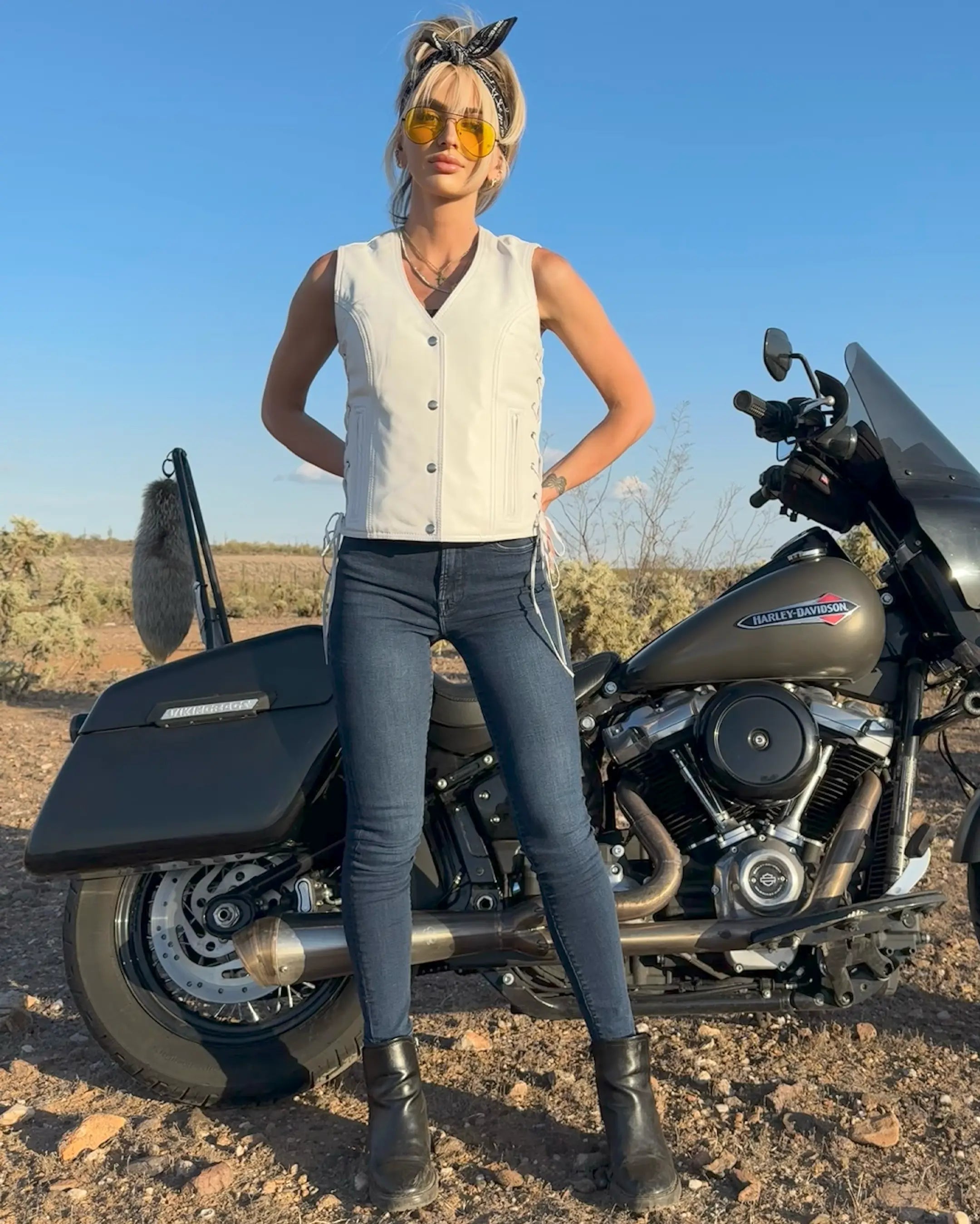 Beryl - Women's Motorcycle Leather Vest - White Women's Leather Vest Vests