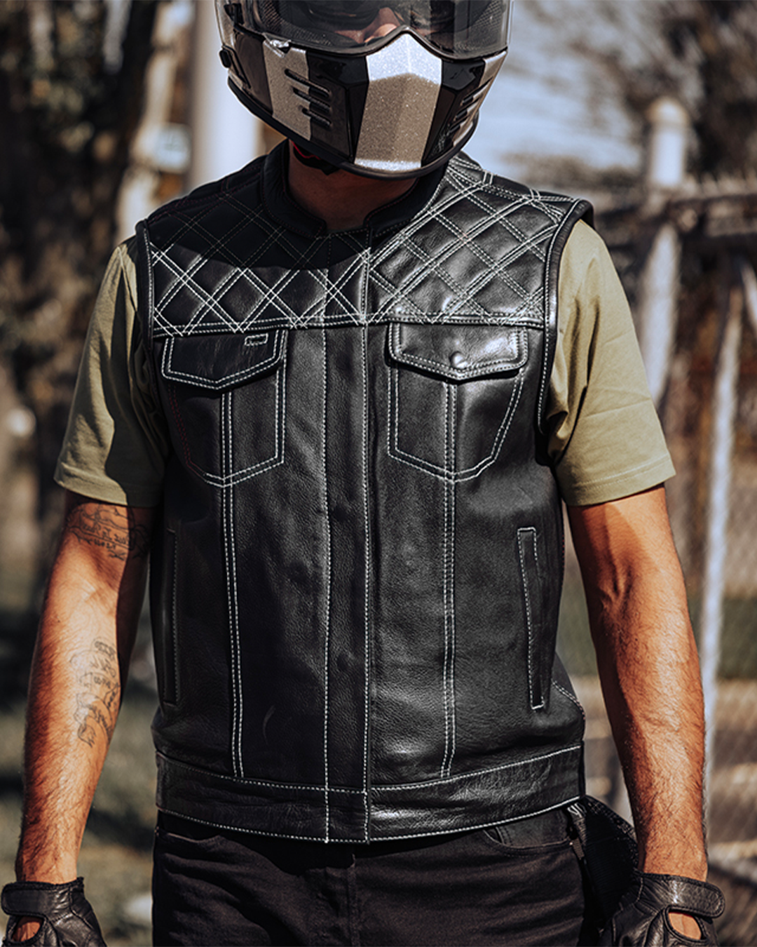 Men's Upside Club Style Leather Motorcycle Vest