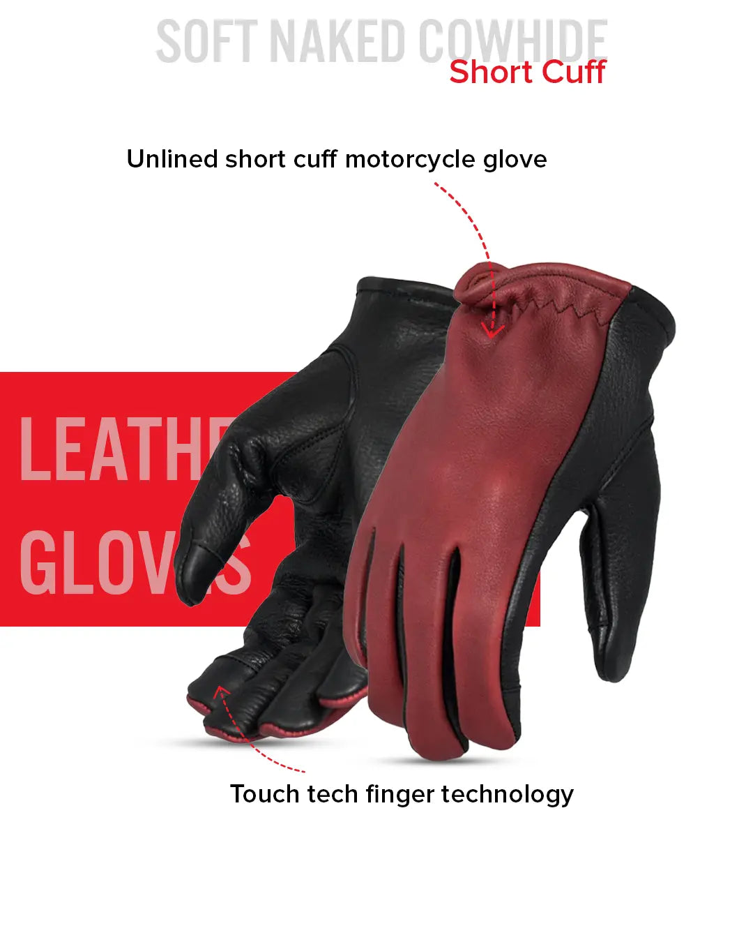 Zweifarbige Roper Herren-Motorradhandschuhe aus Leder