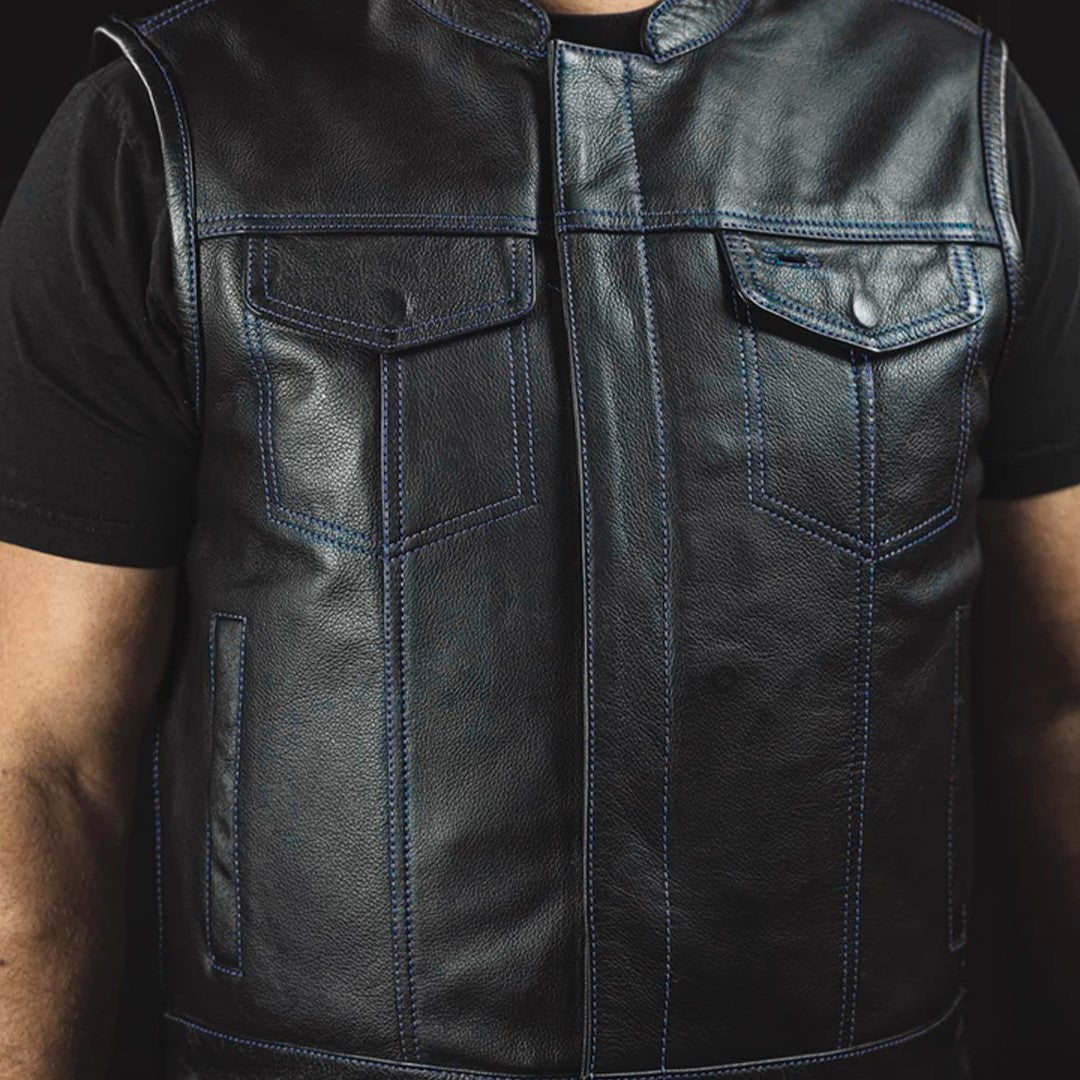 The Club Cut Men's Motorcycle Leather Vest, Multiple Color Options