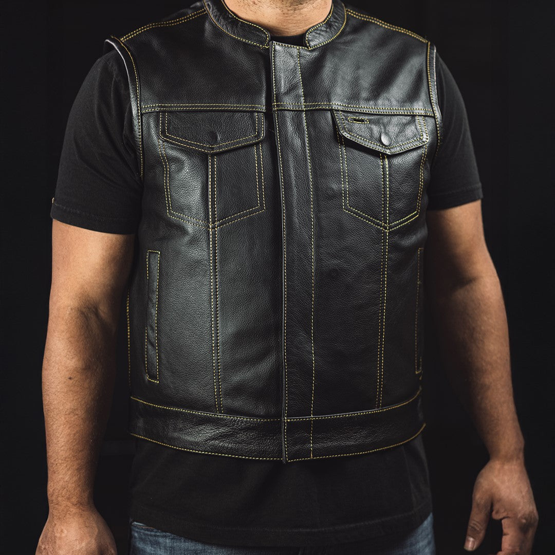 The Club Cut Men's Leather Motorcycle Vest - Multiple Color Options 