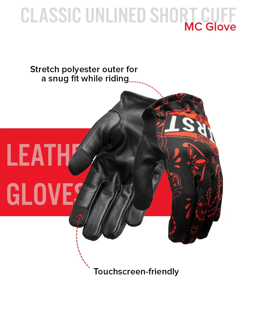 Clutch Herren-Motorradhandschuhe aus Leder – First MFG Co