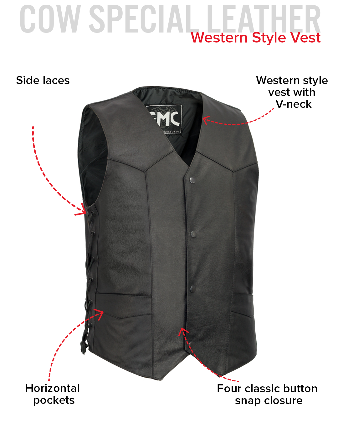 Carbine Men's Western Style Leather Motorcycle Vest Carbine Men's Western Style Leather Motorcycle Vest