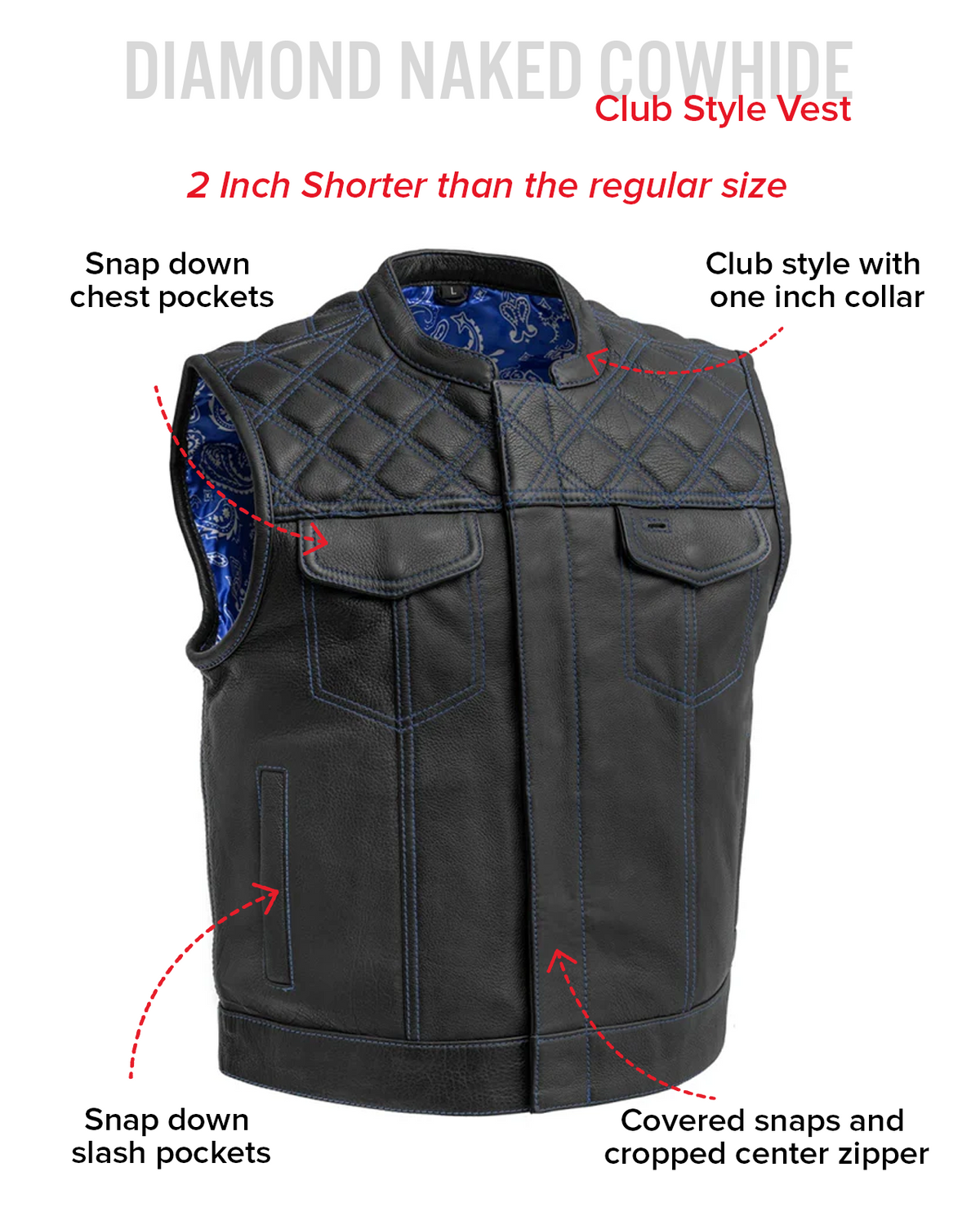 Men's Upside Club Style Leather Motorcycle Vest