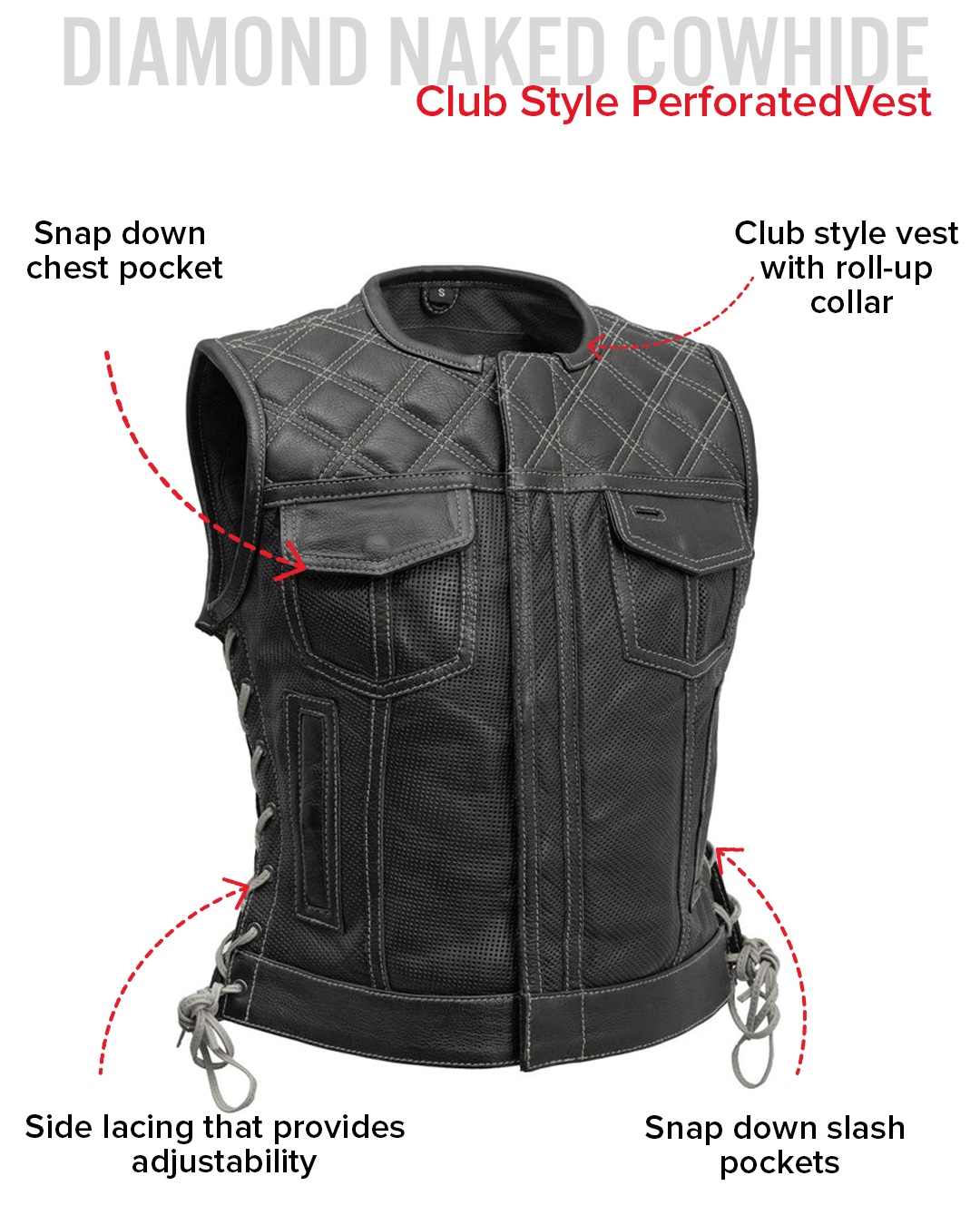 Bonnie Perforated Women's Motorcycle Leather Vest Women's Perforated Leather Vest Vests