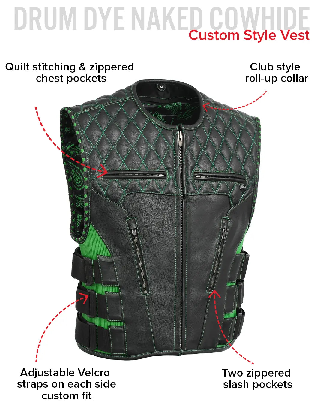 Tactical Emerald Men’s Motorcycle Leather Vest