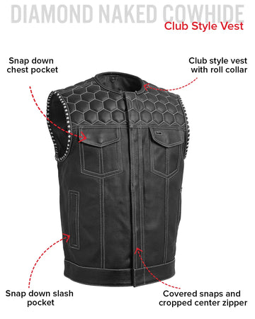Hornet Men's Club Style Leather Vest - Black – First MFG Co